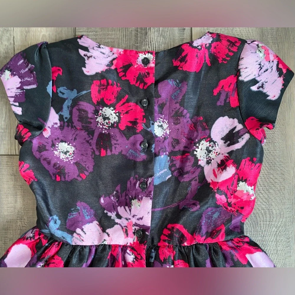 Gymboree Hot Pink Black Purple Lavender Floral Poppy Tulle Dress Girl’s Size 8